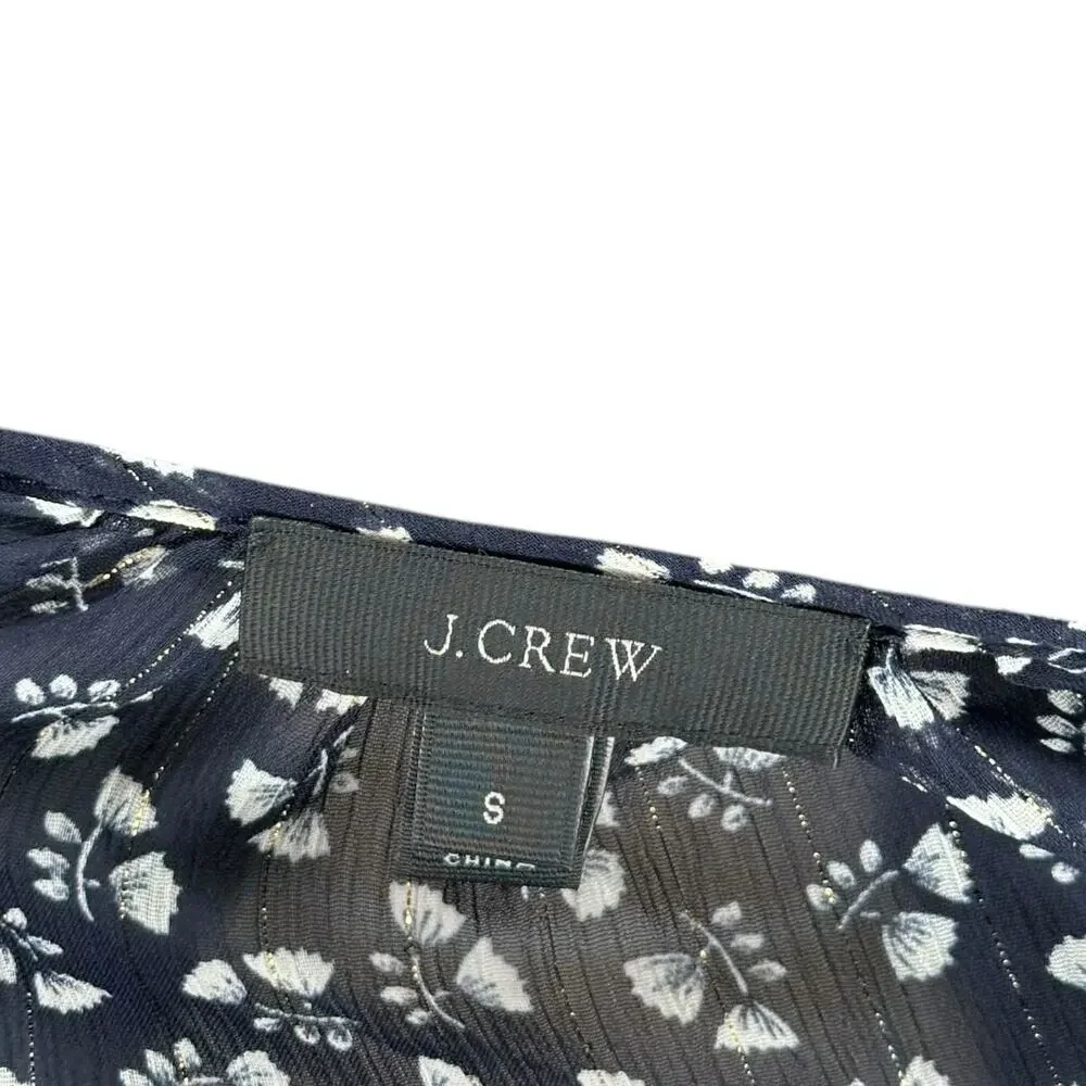 J. CREW Blue Floral Short‎ Sleeve Sheer Knit Blouse Tank Top Women's Size Small